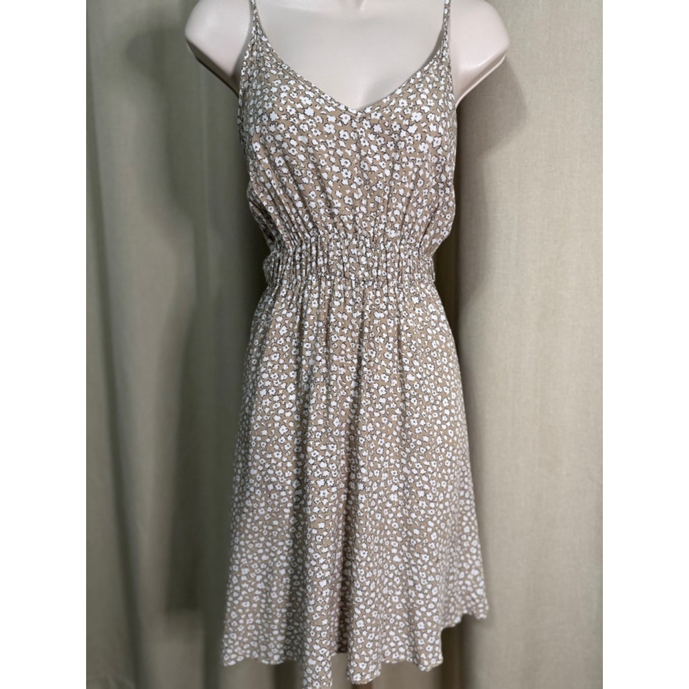 Women's SHEIN Beige Floral Print Sleeveless Dress Size L